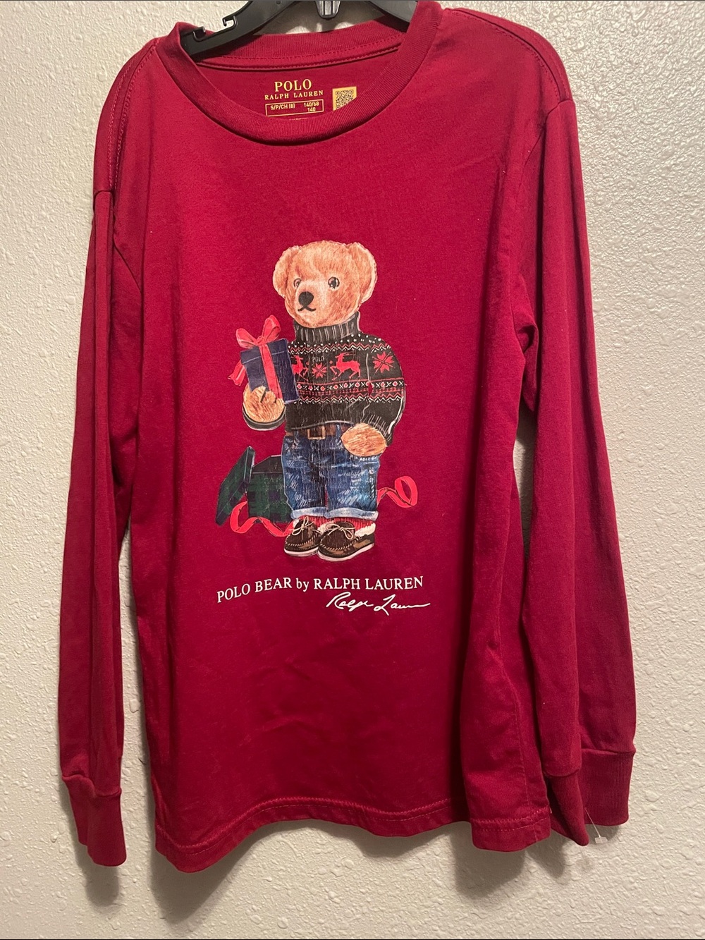 Polo by Ralph Lauren Red Long-Sleeve holiday Polo Bear Tee
